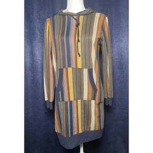 Bebop Stripe Long Dress Hoodie Woman’s S Small Blue Brown Kangaroo Pocket